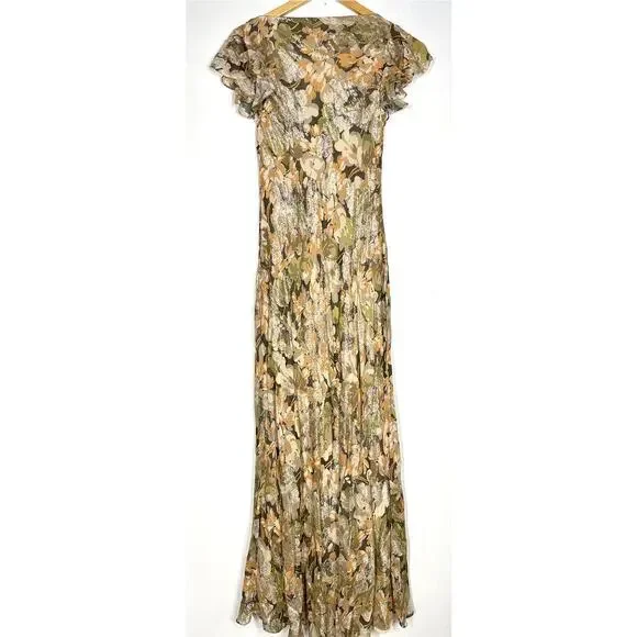 Lauren Ralph Lauren Lusita Dress Floral Metallic Ruffled Maxi Gown Multicolor 6 - Picture 3 of 9